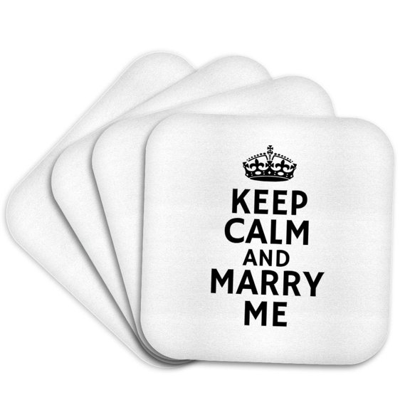 3drose, Keep Calm and Marry Me Typography - Romantic Proposal Crown Design, Set of 4 Coasters - Soft