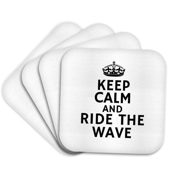 3drose, Keep Calm and Ride the Wave Typography - Surfing Quote with Crown, Set of 4 Coasters - Soft