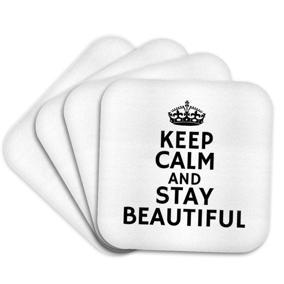 3drose, Keep Calm and Stay Beautiful Typography - Positive Beauty Quote, Set of 4 Coasters - Soft