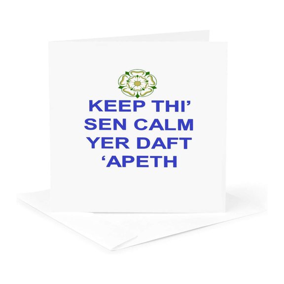 3drose, Keep Thi Sen Calm Yer Daft Apeth Blue Colored Text, 1 Greeting Card with Envelope