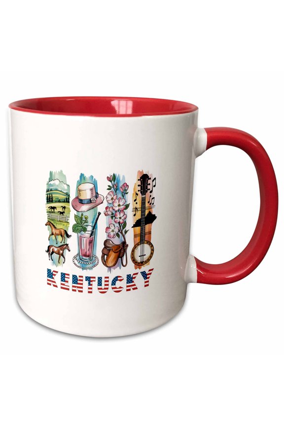 , Kentucky State. Usa. Four Brushstrokes. Particular Aspects. Classy, 11oz Two-tone Red Mug