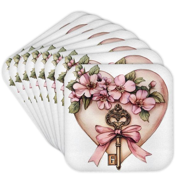 3drose, Key to My Heart Illustration, Set of 8 Coasters - Cork