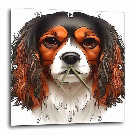 3drose, King Charles Cavalier Spaniel Pet Portrait Black Outline Art, 15x15 Wall Clock