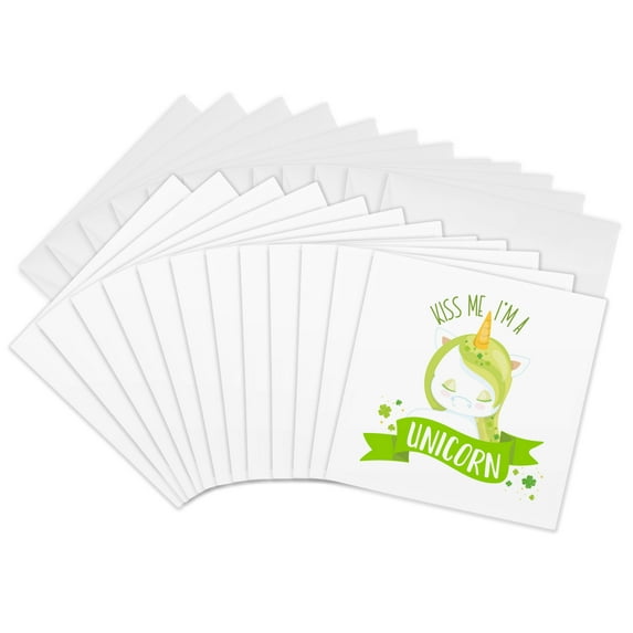 3drose, Kiss Me Im a Unicorn St Patricks Day Illustration, 12 Greeting Cards with Envelopes