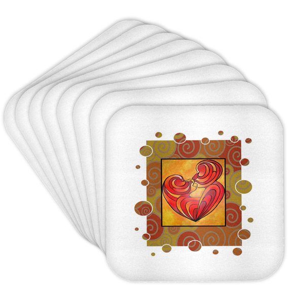 3drose, Kissing Couple Embrace and Form a Heart Vector, Set of 8 Coasters - Cork