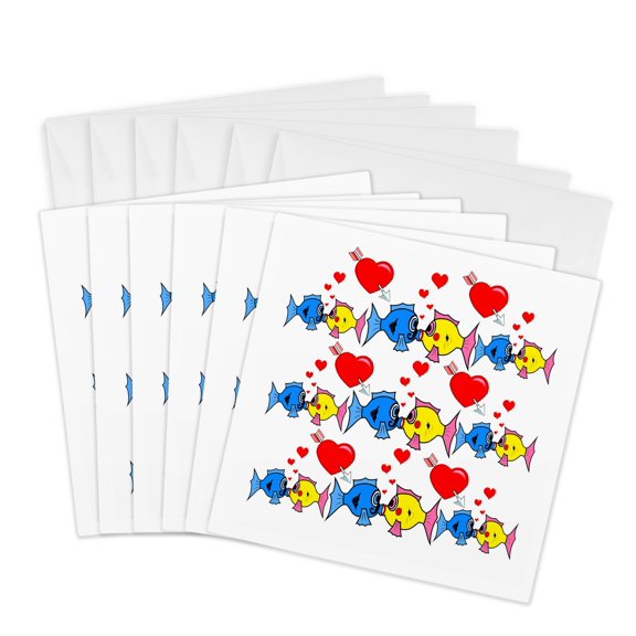3drose, Kissing Fish in Love Pattern, 6 Greeting Cards with Envelopes