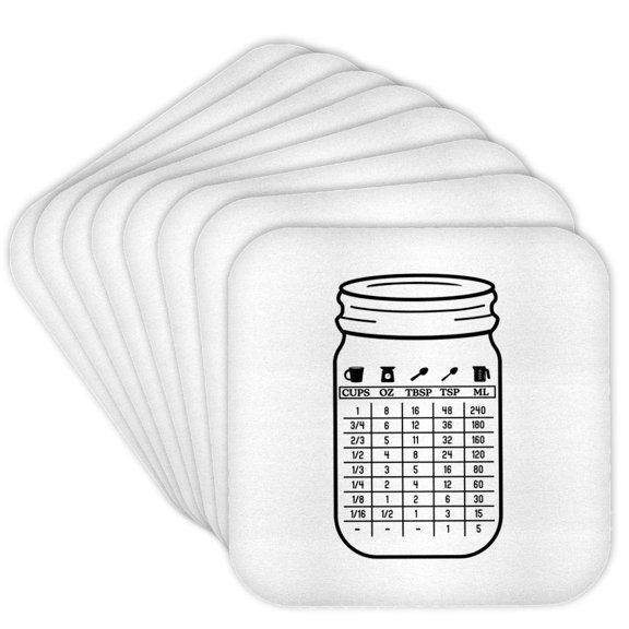 3drose, Kitchen Conversion Chart, Measures Written in a Glass Jar Frame, Set of 8 Coasters - Cork
