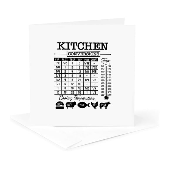 3drose, Kitchen Conversion Chart, Measures and Temperatures. Valuable Gift, 1 Greeting Card with Envelope