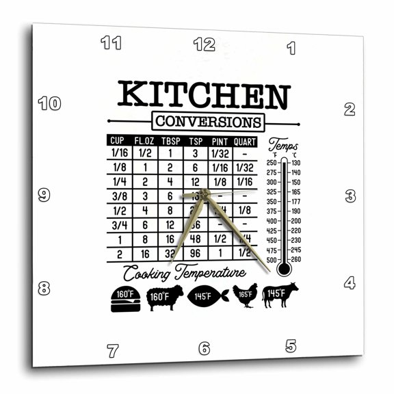 3drose, Kitchen Conversion Chart, Measures and Temperatures. Valuable Gift, 10x10 Wall Clock