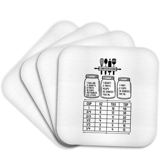 3drose, Kitchen Conversion Chart, and Appliances. Funny, Useful Art Gift, Set of 4 Coasters - Soft