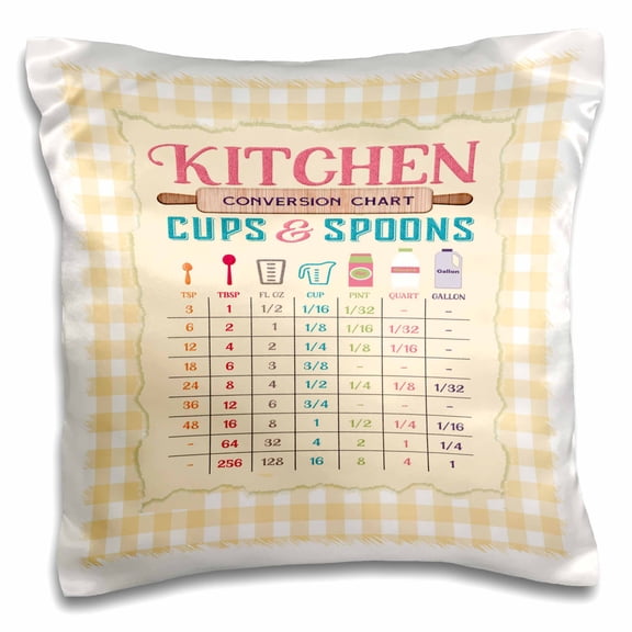 3drose, Kitchen Measurement Conversion Chart, Rolling Pin, Cup, Yellow Gingham, 16x16 inch Pillow Case