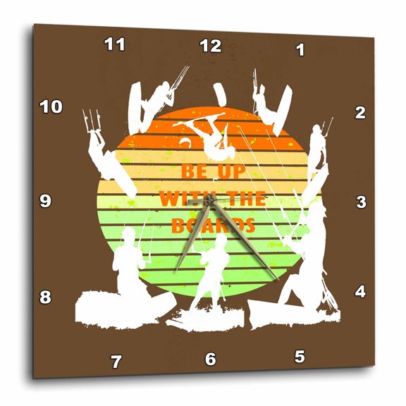 3drose, Kitesurfers Be up with the Boards Retro Style Seventies Color Theme, 15x15 Wall Clock