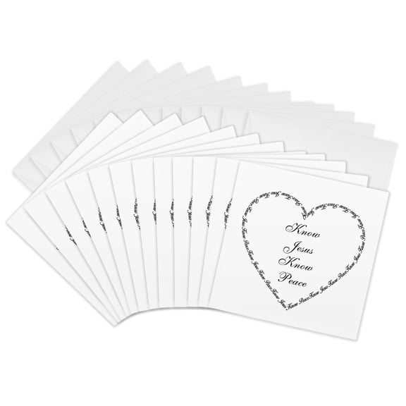 3drose, Know Jesus Know Peace Typography and Heart, Religion, 3dramm, 12 Greeting Cards with Envelopes