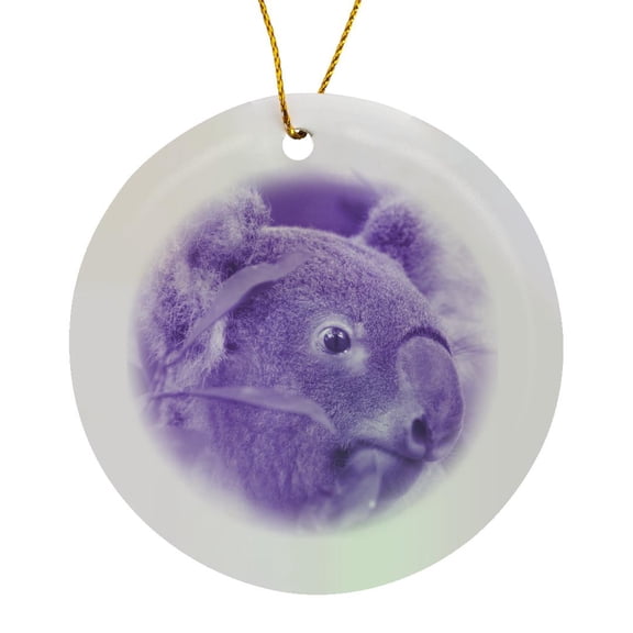 3drose, Koala Bear Looking Right Purple, Circle Porcelain Ornament