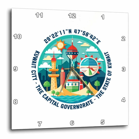 3drose, Kuwait, the State of Kuwait, Cityscape, Coordinates. Travel Gift, 15x15 Wall Clock