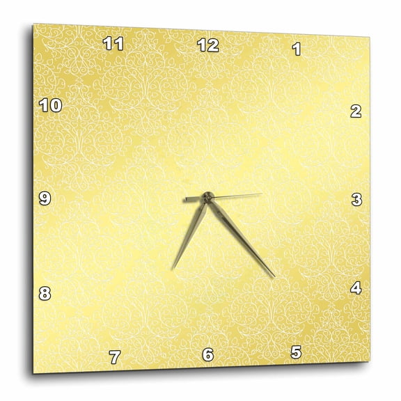 3drose, Lacey Damask on Faux Gold Pattern, 10x10 Wall Clock