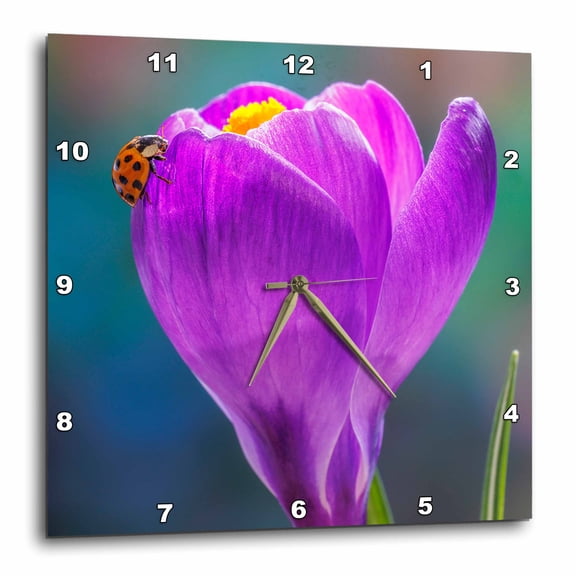 3drose, Lady Bug on Crocus Flower., 15x15 Wall Clock