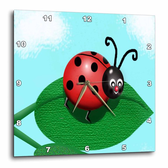 3drose, Lady Bug on Leaf, 15x15 Wall Clock