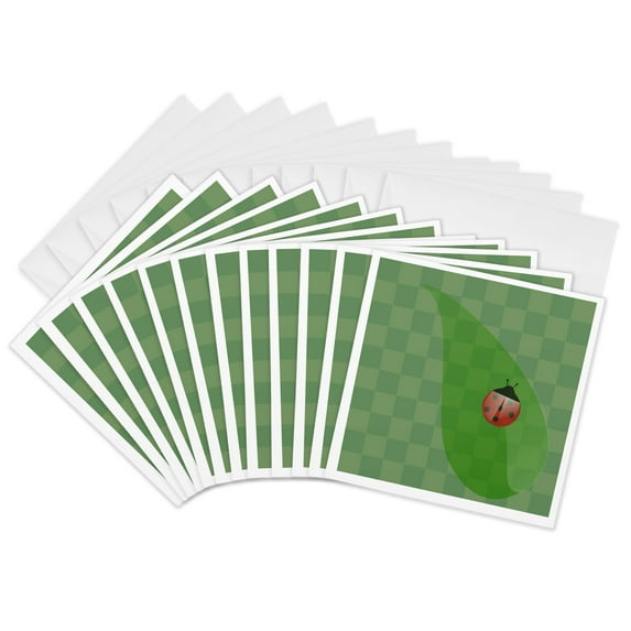 3drose, Ladybug Green Checkered Print - Animal Art - Childrens Art, 12 Greeting Cards with Envelopes