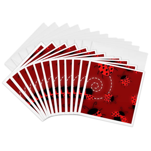 3drose, Ladybug Pattern, 12 Greeting Cards with Envelopes