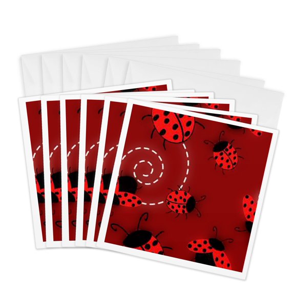 3drose, Ladybug Pattern, 6 Greeting Cards with Envelopes
