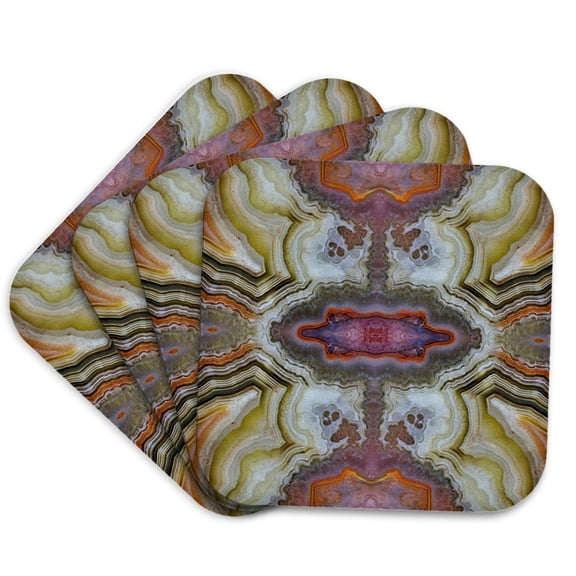 3drose, Laguna Agate Kaleidoscopic Pattern, Set of 4 Coasters - Cork