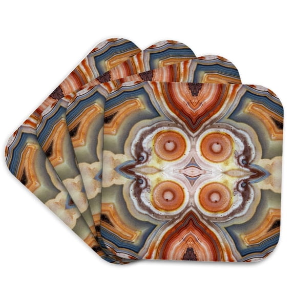 3drose, Laguna Agate with Kaleidoscope Effect Pattern, Set of 4 Coasters - Cork