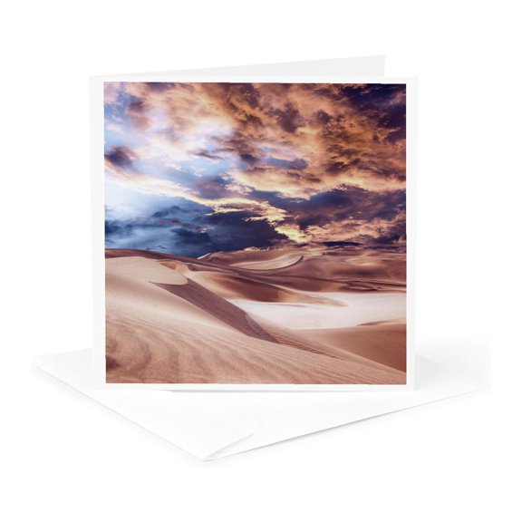 3drose, Landscape Blending Together with Copper Colored Clouds and Sand Dunes, 1 Greeting Card with Envelope