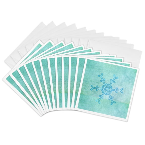 3drose, Large Blue Snowflake Christmas Winter Weather Art, 12 Greeting Cards with Envelopes