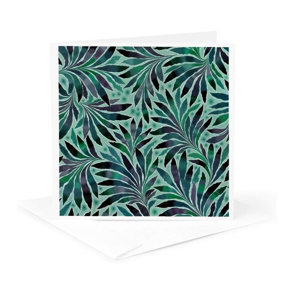 3drose, Leaf Design Fern Abstract Nature Pattern Teal Blue, 1 Greeting Card with Envelope