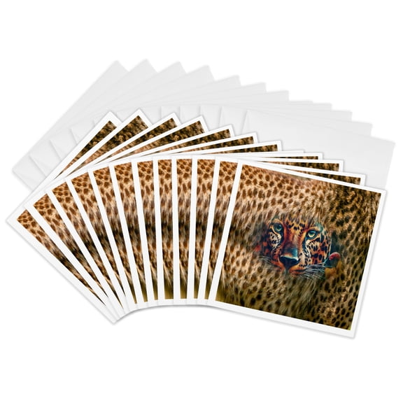3drose, Leopard Background with Leopard Blending into the Design, 12 Greeting Cards with Envelopes
