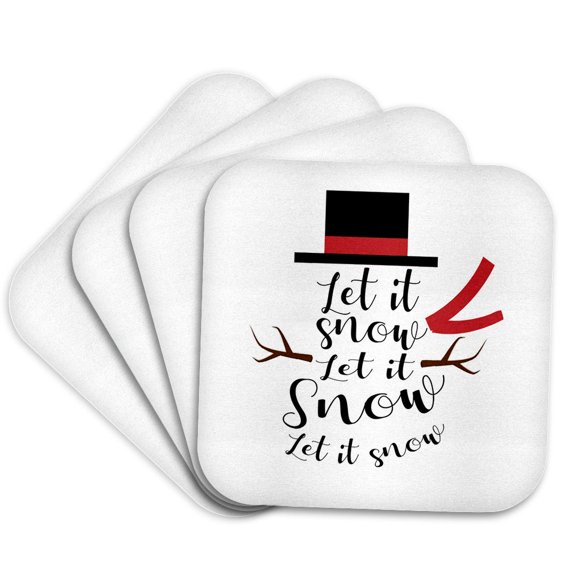 3drose, Let It Snow Let It Snow Let It Snow Written in the Shape of a Snowman., Set of 4 Coasters - Cork
