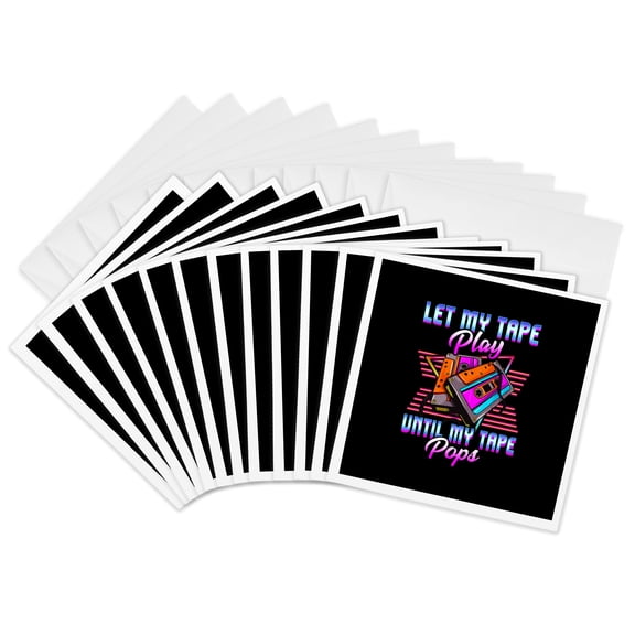 3drose, Let My Tape Play Until My Tape Pops Cassette 80s 90s, 12 Greeting Cards with Envelopes
