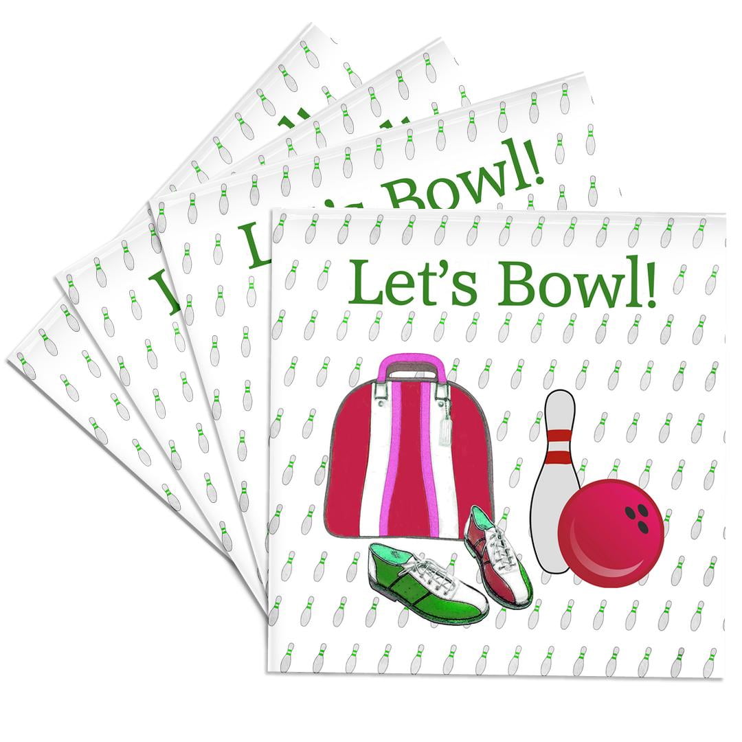 3drose Lets Bowl Bowling Ball Pins Shoes And Bag Red Pink Green