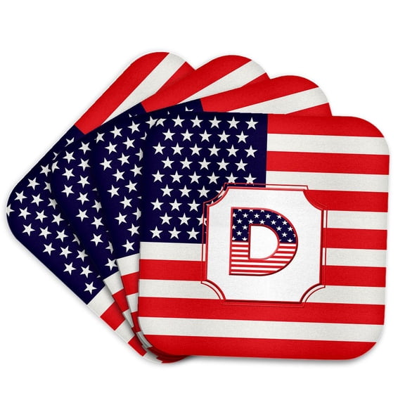 3drose, Letter D Stars and Stripes Flag Usa Monogram-personalized Initial, Set of 4 Coasters - Cork