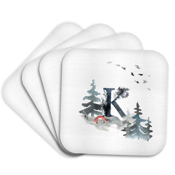 3drose, Letter K Personal Wood Animal Watercolor Monogram Personalized Initial, Set of 4 Coasters - Cork