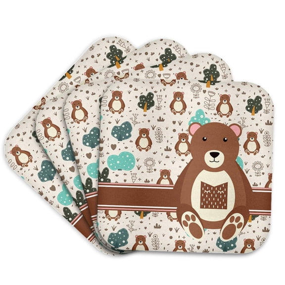 3drose, Letter M Personal Monogram Bear Animal Pattern - Personalized Initial, Set of 4 Coasters - Cork