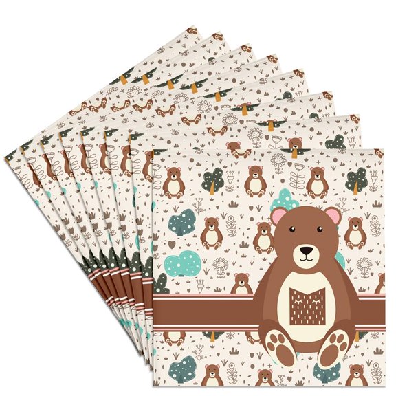 3drose, Letter M Personal Monogram Bear Animal Pattern - Personalized Initial, Set of 8 Ceramic Tile Coasters