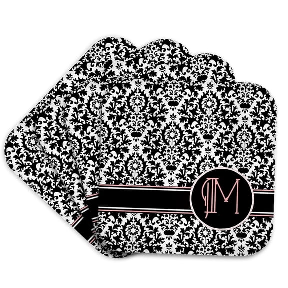 3drose, Letter M Personal Monogrammed Damask Pattern-personalized Initial, Set of 4 Coasters - Cork
