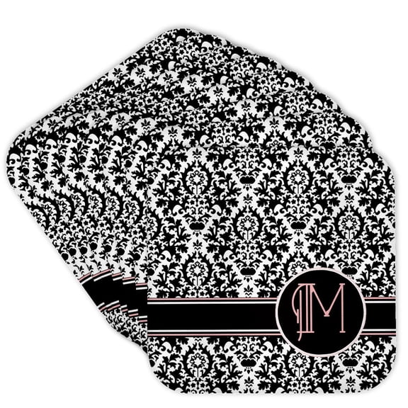 3drose, Letter M Personal Monogrammed Damask Pattern-personalized Initial, Set of 8 Coasters - Cork