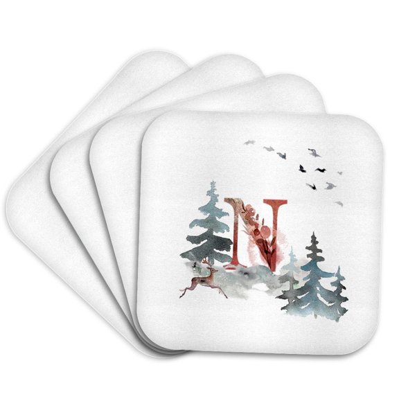 3drose, Letter N Personal Wood Animal Watercolor Monogram Personalized Initial, Set of 4 Coasters - Cork