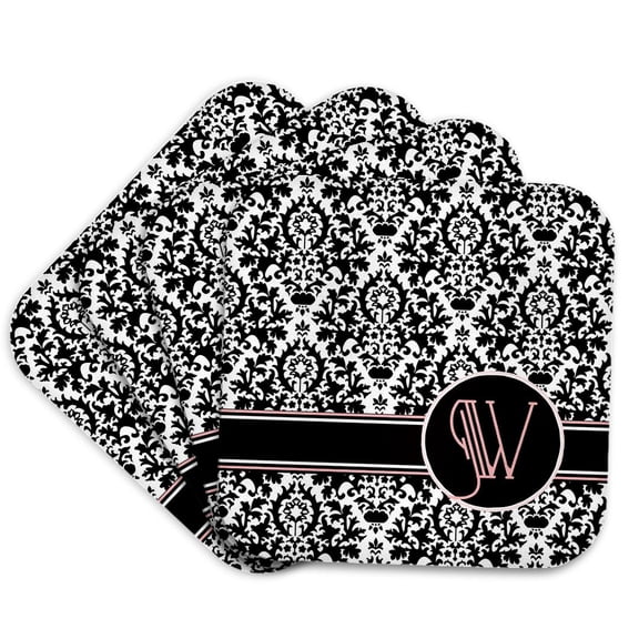 3drose, Letter W Personal Monogrammed Damask Pattern-personalized Initial, Set of 4 Coasters - Soft