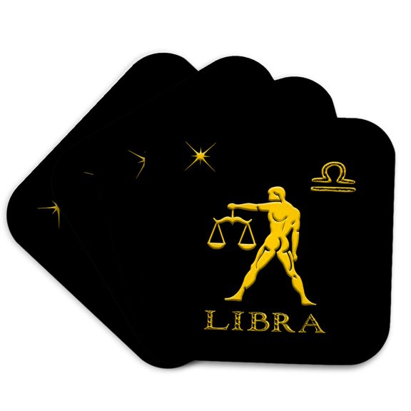 3drose, Libra Zodiac Symbol. Image of a Man with Scales, a Star and a Sign, Set of 4 Coasters - Soft