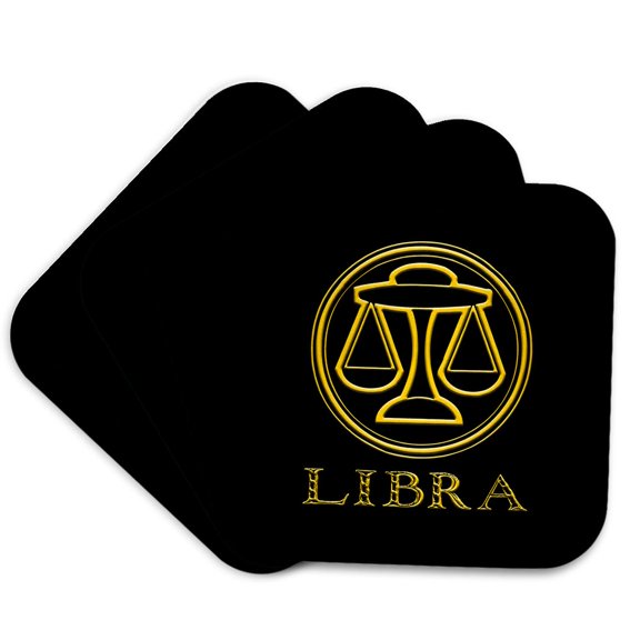 3drose, Libra Zodiac Symbol. Image of a Scales in a Round Frame. Gift, Charm, Set of 4 Coasters - Soft
