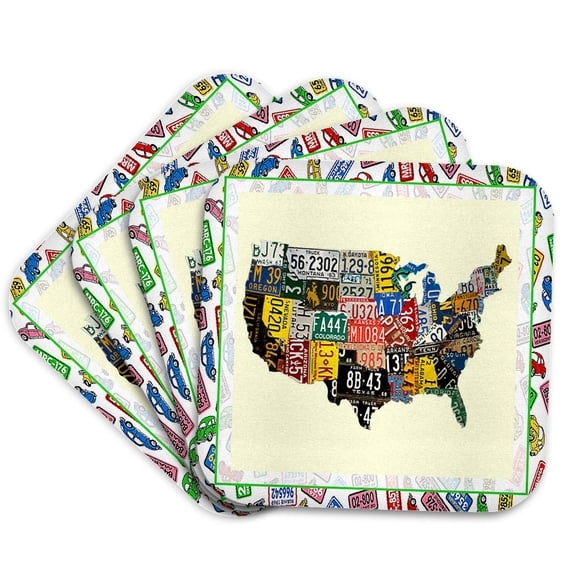 3drose, License Plate Game, Set of 4 Coasters - Cork