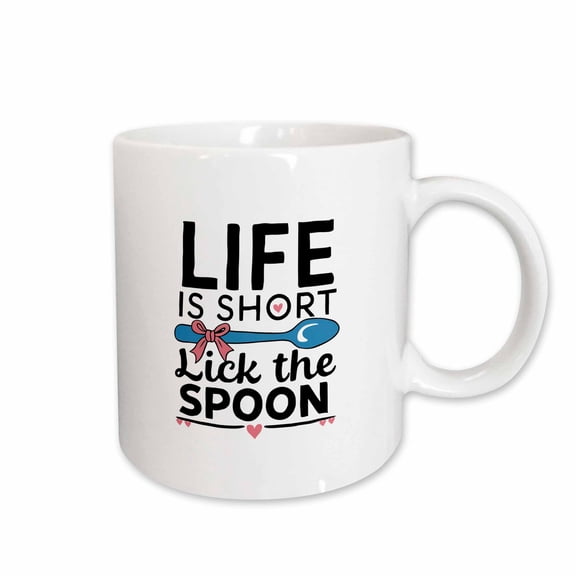 3drose, Life Is Short, Lick the Spoon Funny Kitchen Slogan, Motto, Sign, 15oz Mug