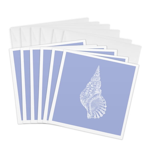 3drose, Light Blue Conical Seashell Print Beach Sea Shell Spiral Illustration, 6 Greeting Cards with Envelopes