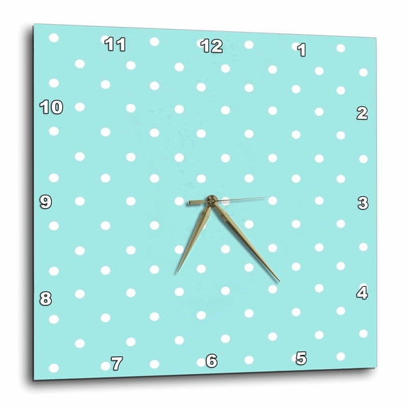 3drose, Light Blue Polka Dot Pattern - Little White Dots on Pastel Blue - Classic Small Spots - Dotty Spotty, 15x15 Wall Clock