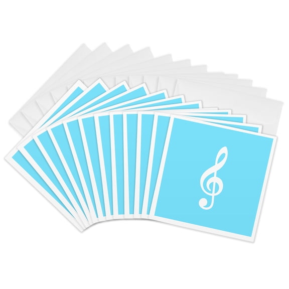 3drose, Light Blue Treble Clef Music Notation - G Clef Musical Note Musician, 12 Greeting Cards with Envelopes
