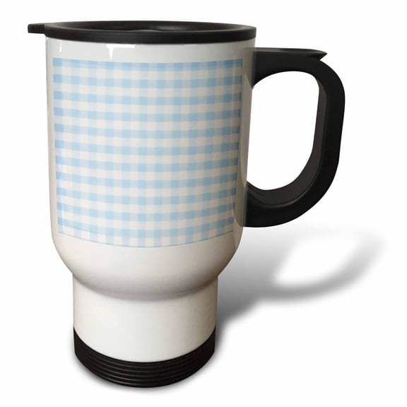 3drose, Light Blue and White Gingham Pattern - Pretty Country Rustic Kitchen Dining Cute Checkered Checked, 14oz Stainless Steel Travel Mug